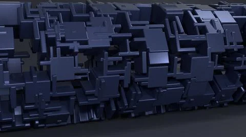 Abstract 3d Blue square object, with dark blue background, 3D Render Stock Illustration