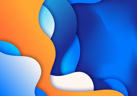 Abstract 3D blue wave or liquid gradient shapes background paper art style Stock Illustration
