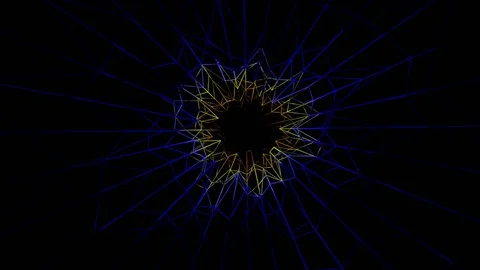 Abstract 3D blue yellow polygon wire line zoom speed on black Stock Footage 125240073