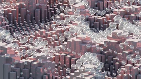 Abstract 3D Bubbles Floating Over a Pink Cube | Motion Graphic Stock Footage 304260445