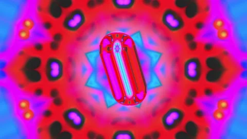 Abstract 3D Chrome Capsule with Holographic Kaleidoscope Effect on Vibrant .. Stock Footage 343451373