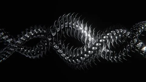 Abstract 3D chrome snake shape dragon skin scales infinity knot DNA image Stock Illustration