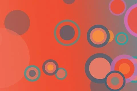 Abstract 3D circle bubbles create a playful, modern feel on a warm orange g.. Illustrazione stock