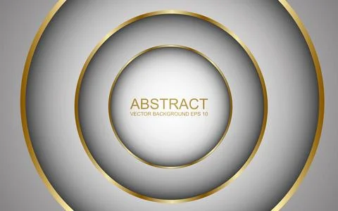 Abstract 3D circle paper cut layer white background with gold line effect Stock Illustration