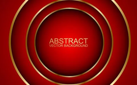 Abstract 3D circle paper cut layer red background with gold line effect Stock Illustration