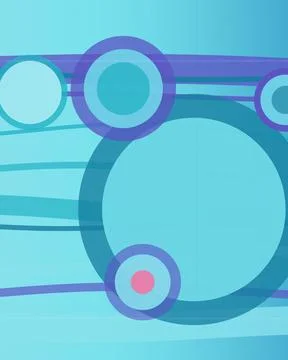 Abstract 3D circular rings and spheres in teal, blue, and purple create a m.. Stock Illustration