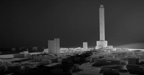 Abstract 3d city block isolated on gray background with lighting and shadow.  Stock Illustration