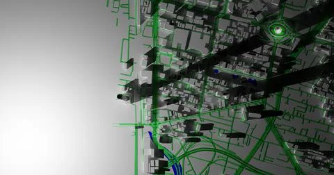 Abstract 3d city block isolated on gray background with lighting and shadow.  Stock Illustration