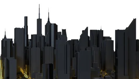 Abstract 3d city rendering with glow lines road and digital elements. Digital Stock Illustration