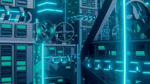 Abstract 3d city rendering with lines and digital elements. Digital skyscrape 스톡 일러스트