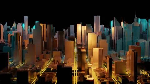 Abstract 3d city rendering with lines and digital elements. Digital skyscrapers 스톡 일러스트