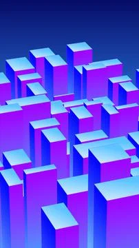 Abstract 3D cityscape made of blue and purple blocks forming geometric futu.. Stock Illustration