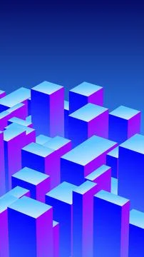 Abstract 3D cityscape made of blue and purple blocks forming geometric futu.. Stock Illustration