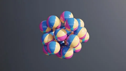 Abstract 3D Cloud Formation with Beach Balls on a Black Background Stock Footage 278969611