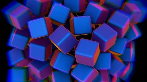 Abstract 3D Cluster of Gradient Cubes with Purple and Blue Neon Hues Stock Illustration