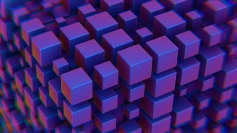 Abstract 3D Cluster of Gradient Cubes with Purple and Blue Neon Hues Stock Illustration