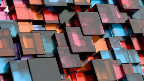 Abstract 3D Cluster of Reflective Blocks in Multicolored Tones 스톡 일러스트