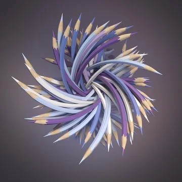 Abstract 3d composition of curved colored pencils surrounded by light mist Stock Illustration