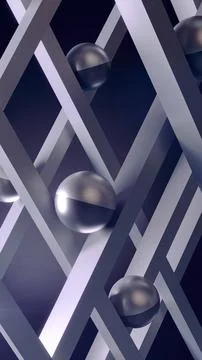 Abstract 3D composition with metallic spheres and gray lines Stock Illustration