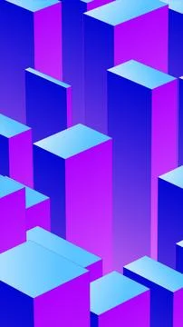 Abstract 3D composition of tall purple and blue blocks forming a futuristic c Stock Illustration