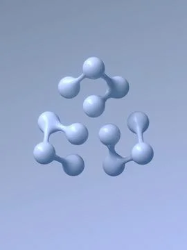 An abstract, 3D composition of three molecular structures in soft blue tones Stock Illustration