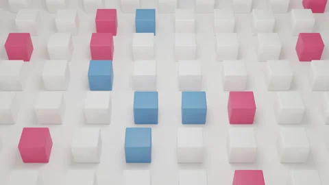 Abstract 3D Composition of White Blue and Red Geometric Cubes Floating Stock Footage 337303000