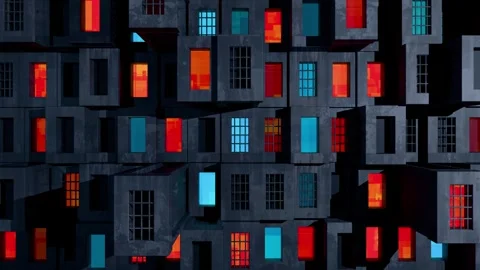 Abstract 3D Concrete Modular Cityscape at Night Vidéo 333836869