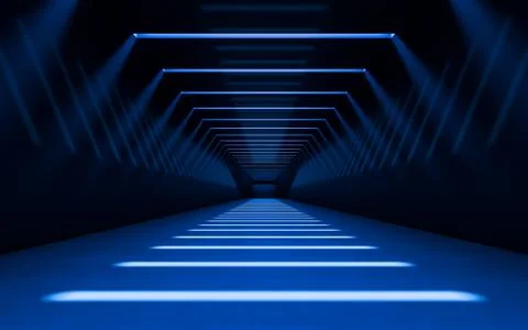 Abstract 3d corridor interior design with linear light. 3d rendering Stock Photos