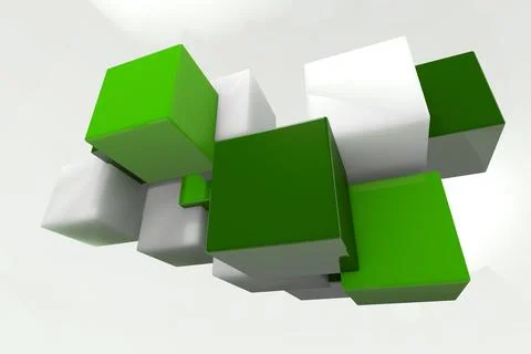 Abstract 3D cube cluster is floating on gray-white gradient background casting Stock Illustration