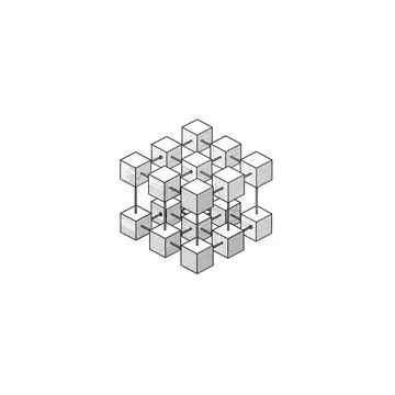 Abstract 3D cube grid structure minimalist geometric construction concept Stock Illustration