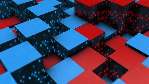 Abstract 3D Cube or Blocks with Neon Lights Illustration