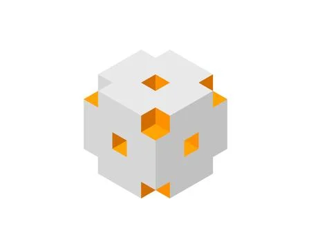 Abstract 3D cube with orange accents.  Represents connection, innovation, o.. Stock Illustration