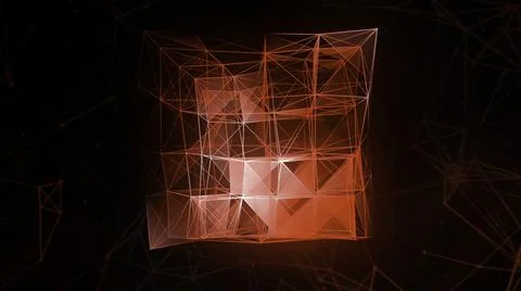 Abstract 3d cube of plexus matter on a blue background. Motion. Transforming Illustrazione stock