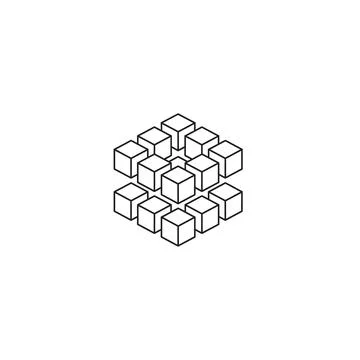 Abstract 3D Cube Structure Outline Icon; Geometric Digital Building Blocks Ilustración de archivo