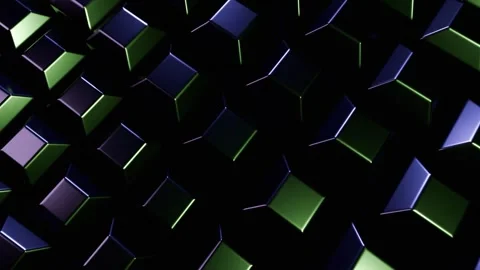 Abstract 3D Cubes: Dark, Metallic, Green and Purple Hues Stock Footage 306047491