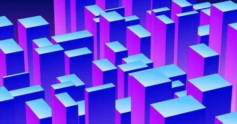 Abstract 3d cubes rectangles blue gradient in the form of a big city with s.. Stock Illustration