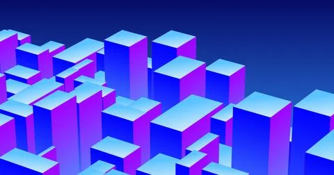 Abstract 3d cubes rectangles blue gradient in the form of a big city with s.. Stock Illustration