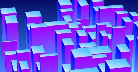 Abstract 3d cubes rectangles blue gradient in the form of a big city with sky イラスト素材