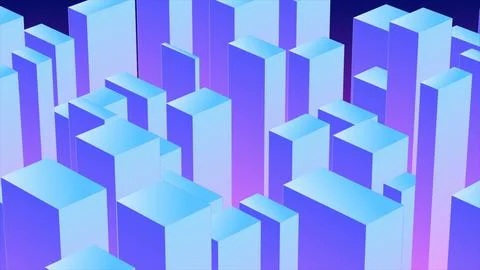 Abstract 3d cubes rectangles blue gradient in the form of a big city with s.. Stock Illustration