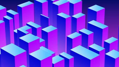 Abstract 3d cubes rectangles blue gradient in the form of a big city with s.. Stock Illustration