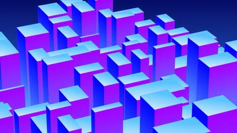 Abstract 3d cubes rectangles blue gradient in the form of a big city with sky イラスト素材