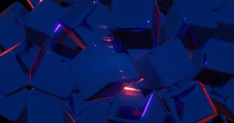 Abstract 3D Cubic Pattern with Blue and Pink Neon Highlights 스톡 일러스트