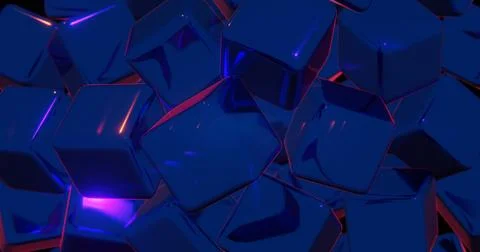 Abstract 3D Cubic Pattern with Blue and Pink Neon Highlights Stock Illustration