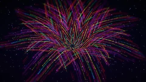 Abstract 3D Curved Particle Lines Blooming Flower Motion Background Stock Illustration