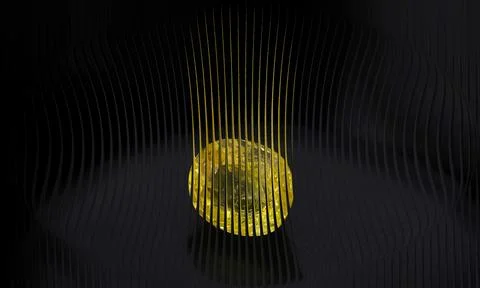 Abstract 3D curved vertical cage structure with yellow gemstone inside on b.. Stock Photos