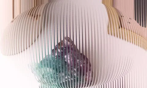 Abstract 3D curved vertical louvers with refracted fluorite crystal and int.. Stock Photos