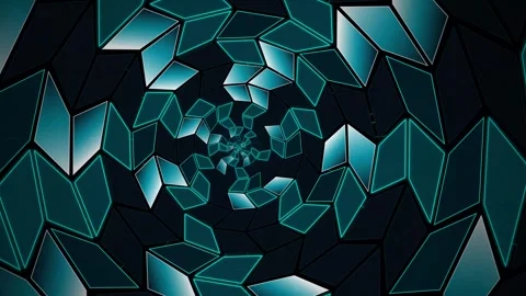 Abstract 3D Cyan Geometric Chevron Vortex Tunnel Motion Loop Stock Footage 346982321