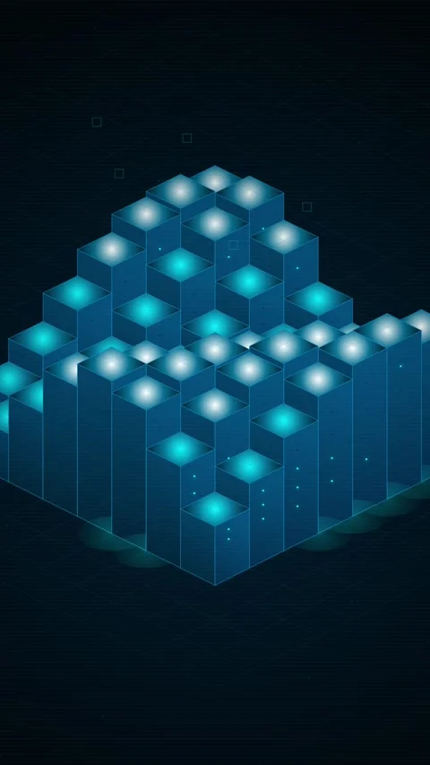 Abstract 3D Data Visualization with Glowing Blue Cubes Stock Footage 346204939