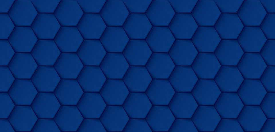 Abstract 3D deep blue hexagonal plates arranged seamless pattern graphic il.. Illustrazione stock