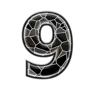 Abstract 3d digit with stone wall texture - 9 Stock Illustration